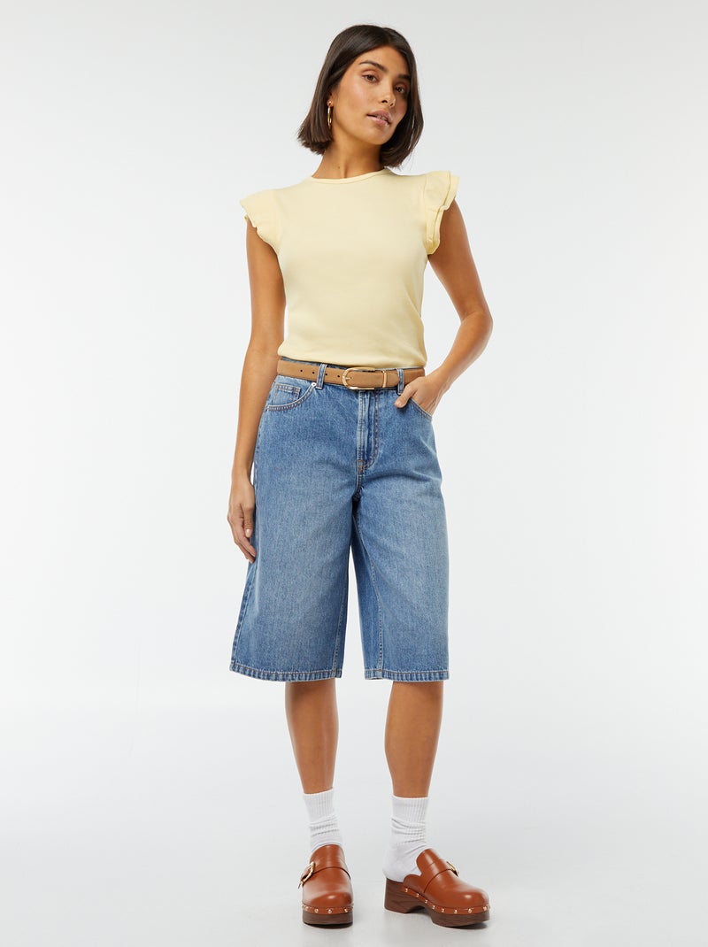 T-shirt met korte mouw met ruches GEEL - Kiabi