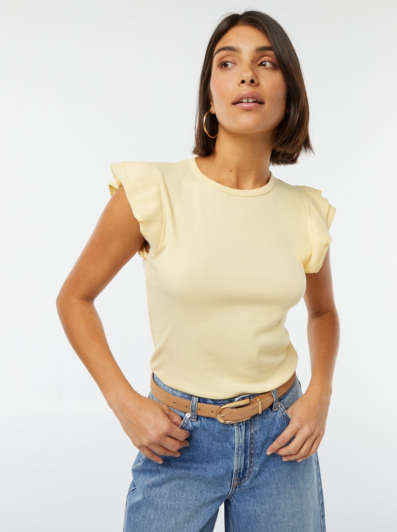 T-shirt met korte mouw met ruches GEEL - Kiabi