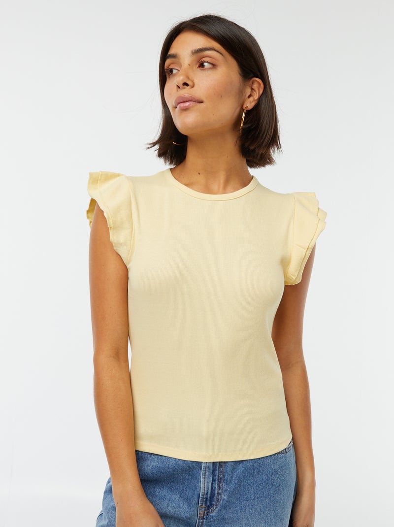 T-shirt met korte mouw met ruches GEEL - Kiabi