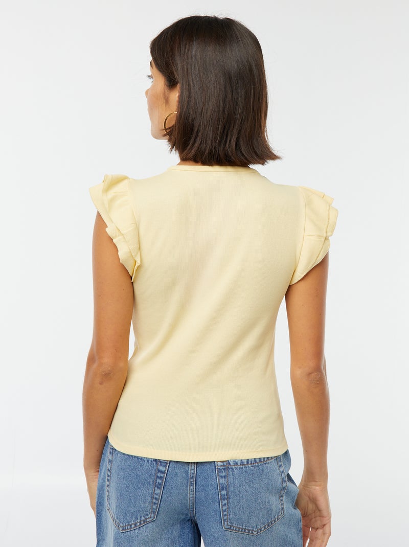 T-shirt met korte mouw met ruches GEEL - Kiabi