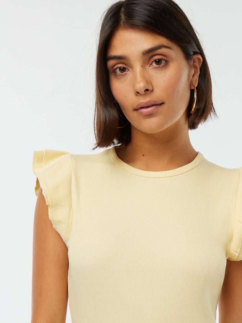 T-shirt met korte mouw met ruches GEEL - Kiabi