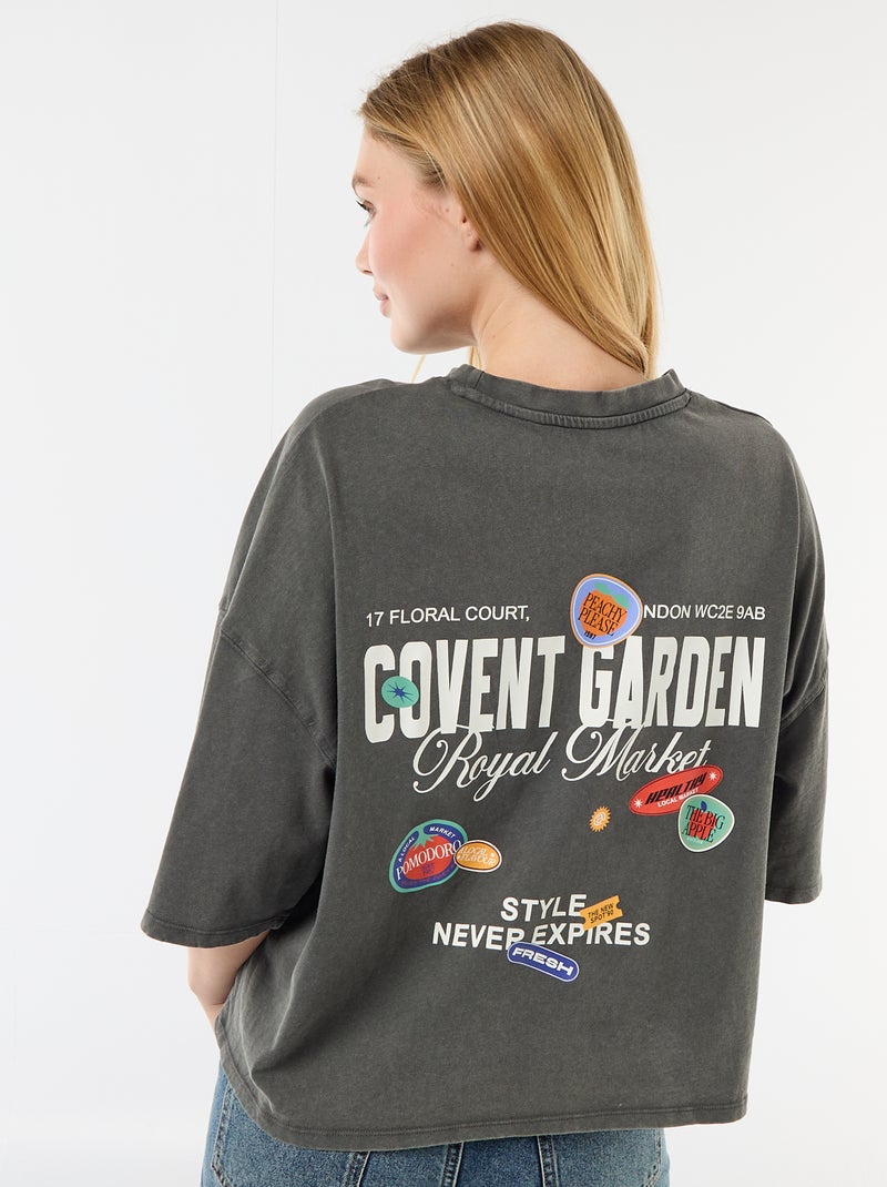T-shirt met korte mouwen, aan twee kanten bedrukt Grijs - Kiabi