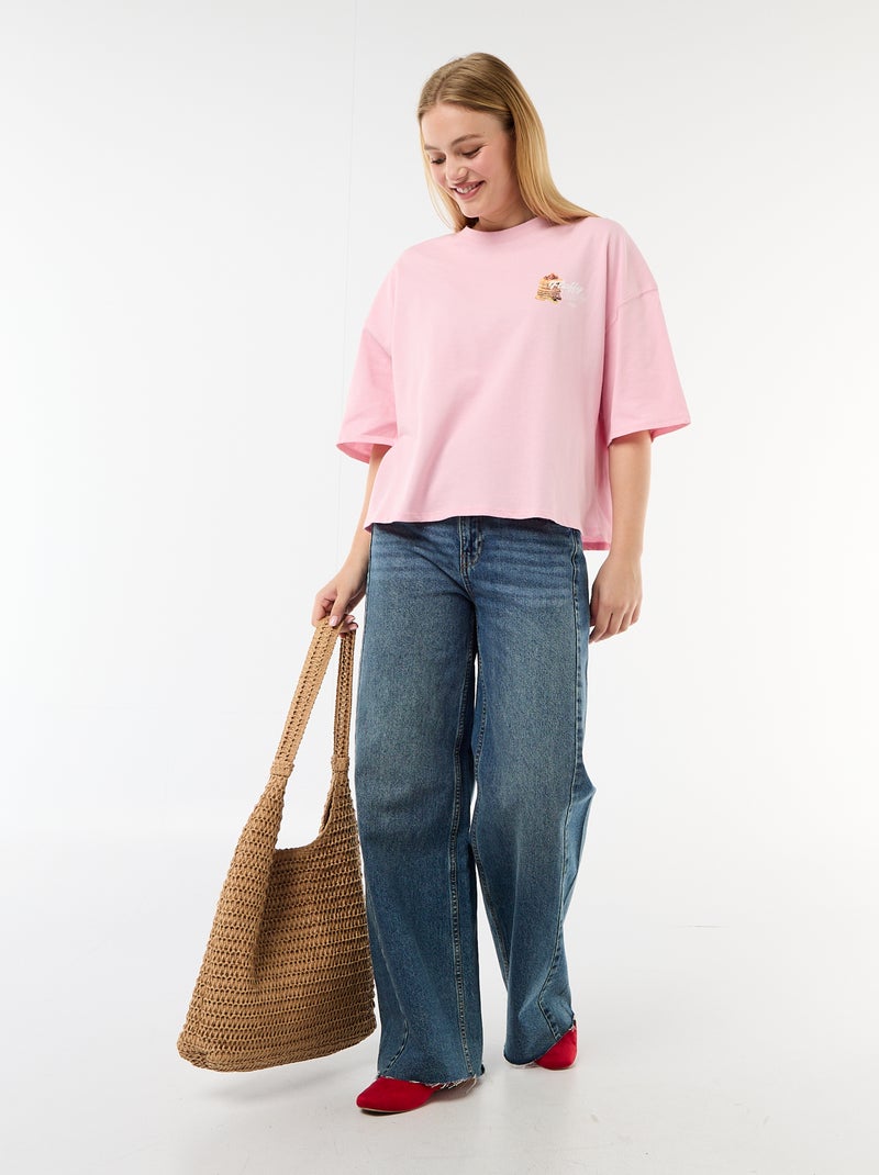 T-shirt met korte mouwen, aan twee kanten bedrukt Rose - Kiabi