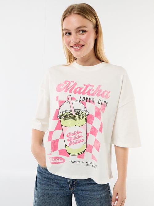 T-shirt met korte mouwen, aan twee kanten bedrukt - Kiabi