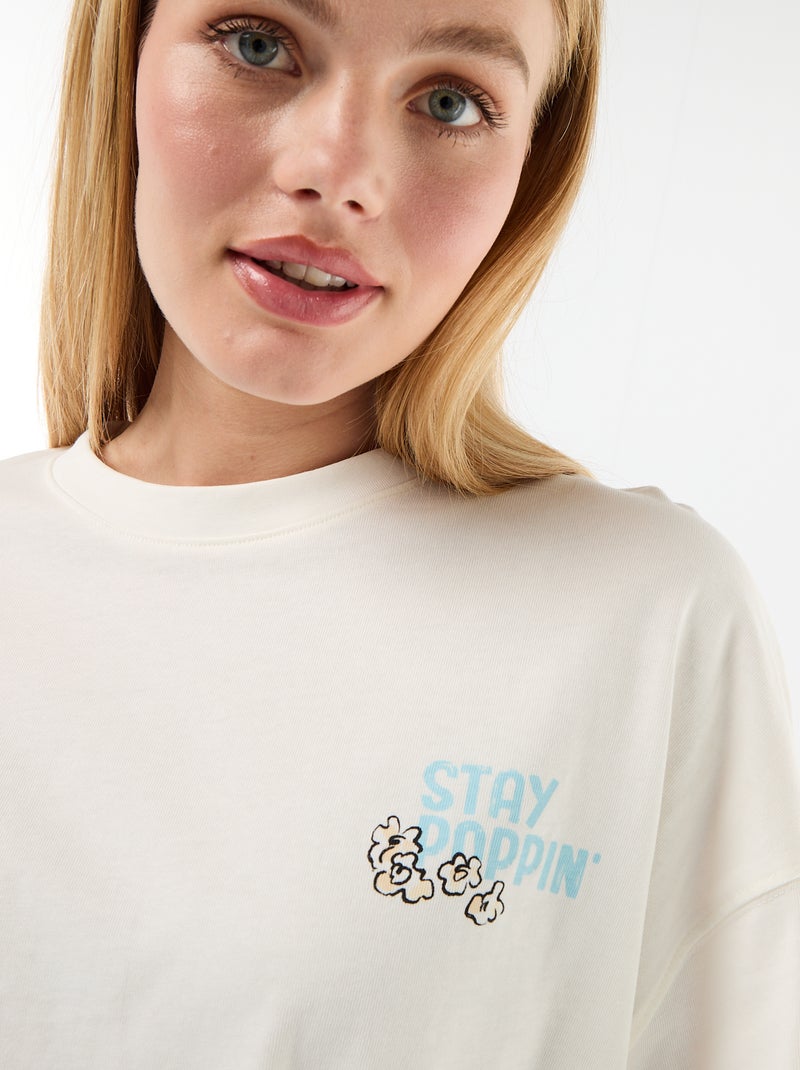 T-shirt met korte mouwen, aan twee kanten bedrukt Wit - Kiabi
