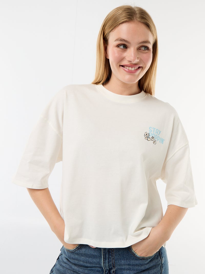 T-shirt met korte mouwen, aan twee kanten bedrukt Wit - Kiabi