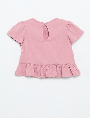 T-shirt met korte mouwen, borduursels en gerimpelde onderkant