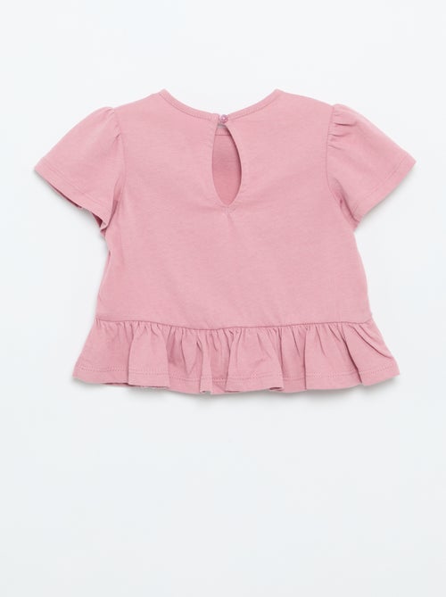T-shirt met korte mouwen, borduursels en gerimpelde onderkant - Kiabi