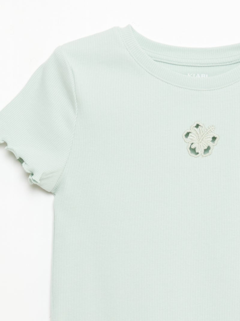T-shirt met korte mouwen en ajourdetails Groen - Kiabi