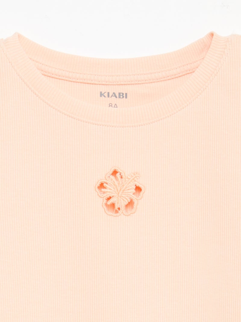 T-shirt met korte mouwen en ajourdetails Oranje - Kiabi