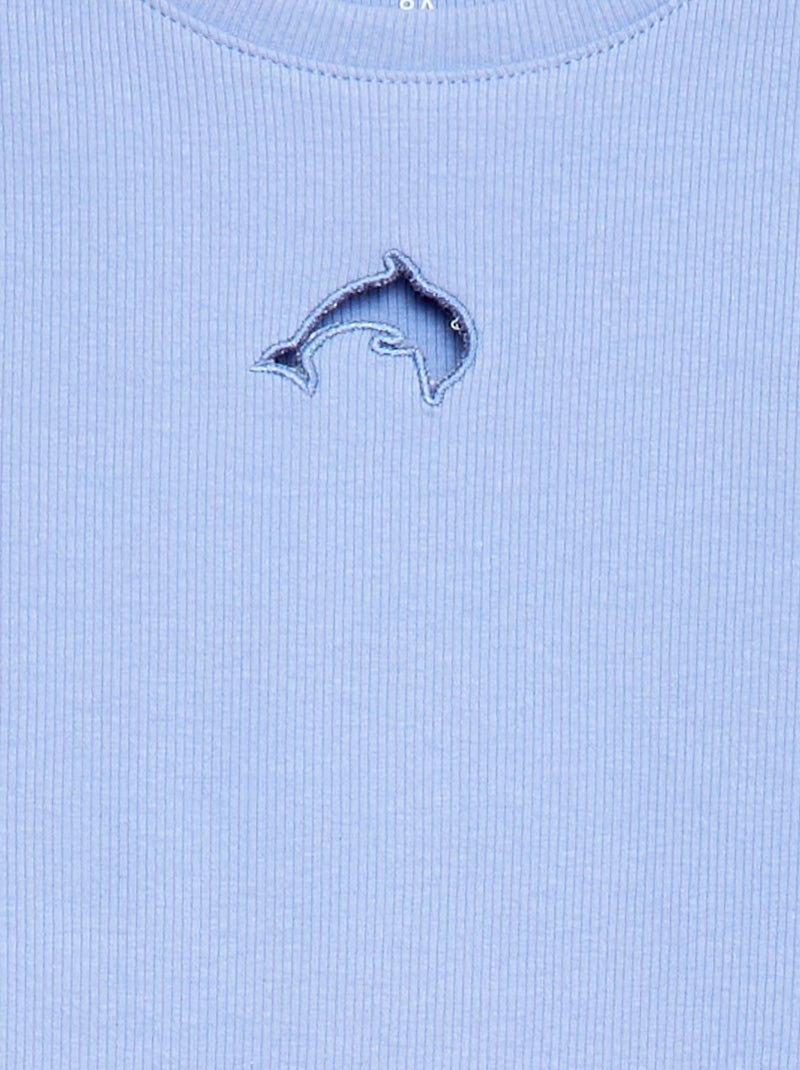 T-shirt met korte mouwen en ajouré-details Blauw - Kiabi