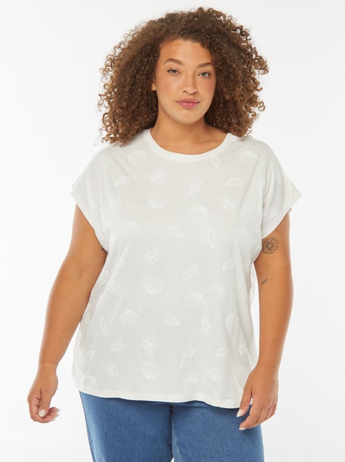 T-shirt met korte mouwen en all-over borduursel - Kiabi