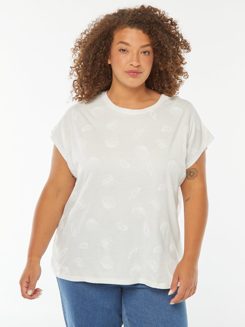 T-shirt met korte mouwen en all-over borduursel Wit - Kiabi