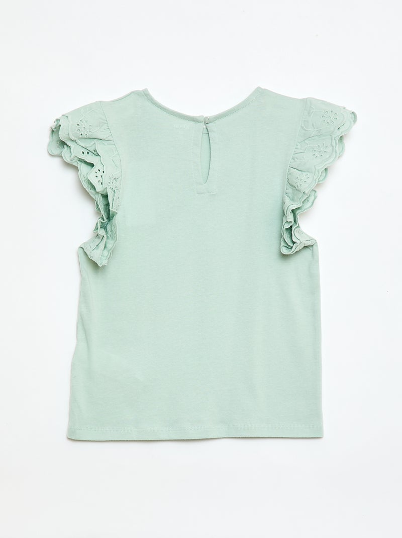 T-shirt met korte mouwen en broderie anglaise Blauw - Kiabi