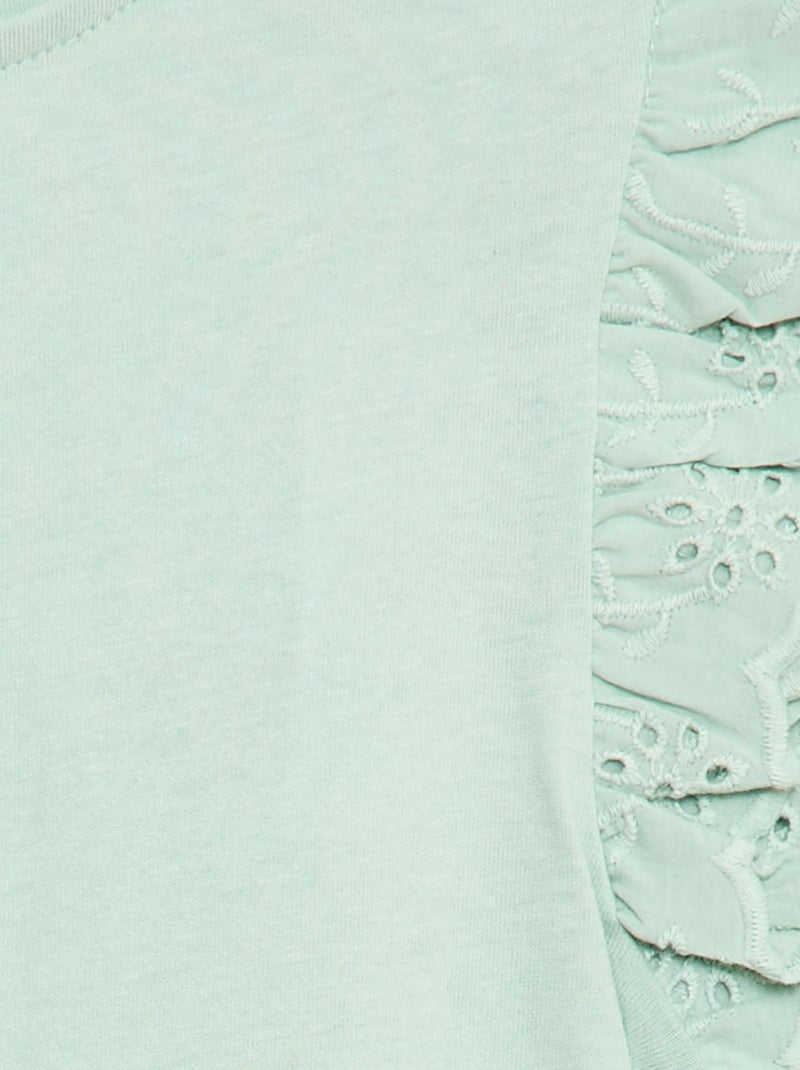 T-shirt met korte mouwen en broderie anglaise Blauw - Kiabi