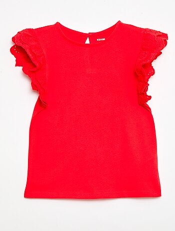 T-shirt met korte mouwen en broderie anglaise