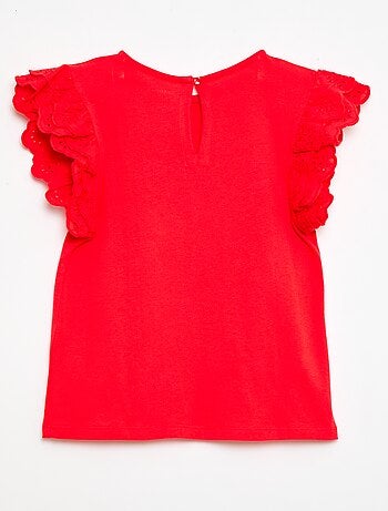T-shirt met korte mouwen en broderie anglaise