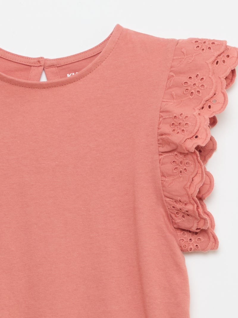 T-shirt met korte mouwen en broderie anglaise Rose - Kiabi