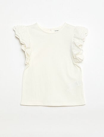 T-shirt met korte mouwen en broderie anglaise