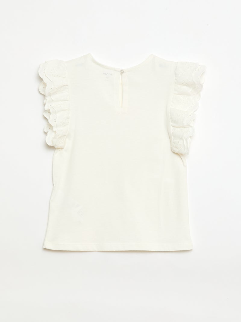 T-shirt met korte mouwen en broderie anglaise Wit - Kiabi