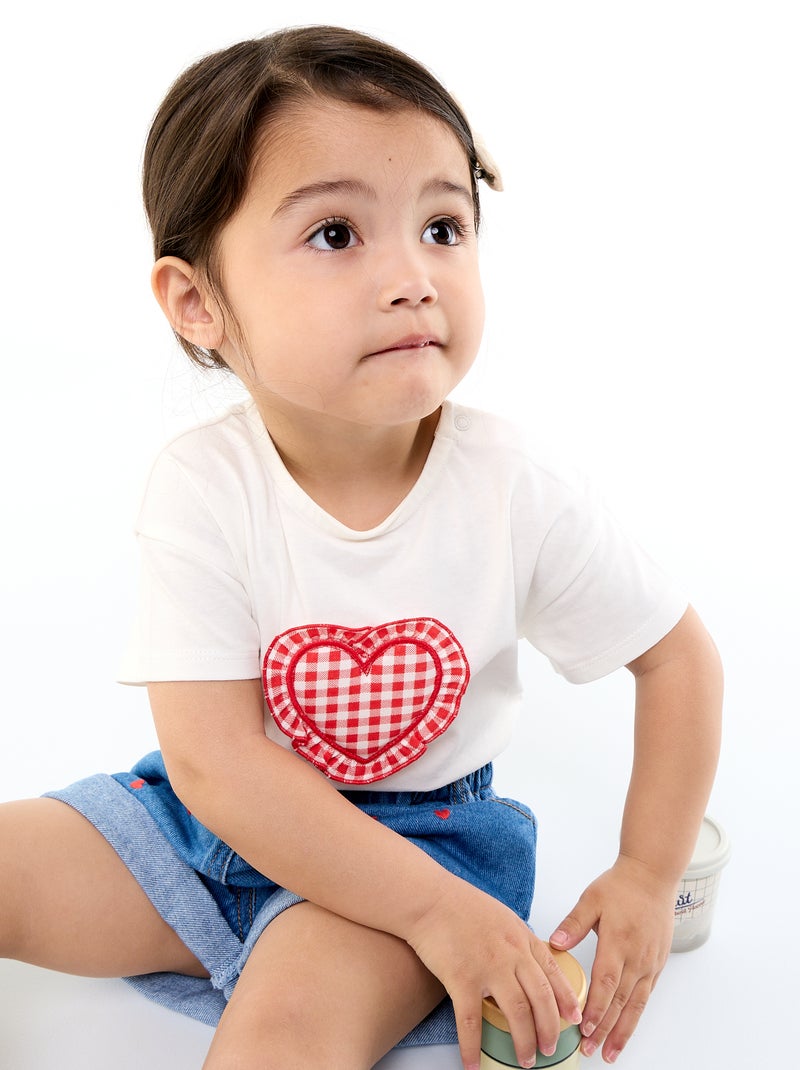 T-shirt met korte mouwen en gestikt hart Wit - Kiabi