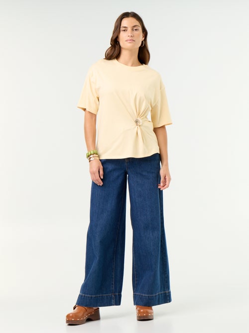 T-shirt met korte mouwen en goudkleurige schelp - Kiabi