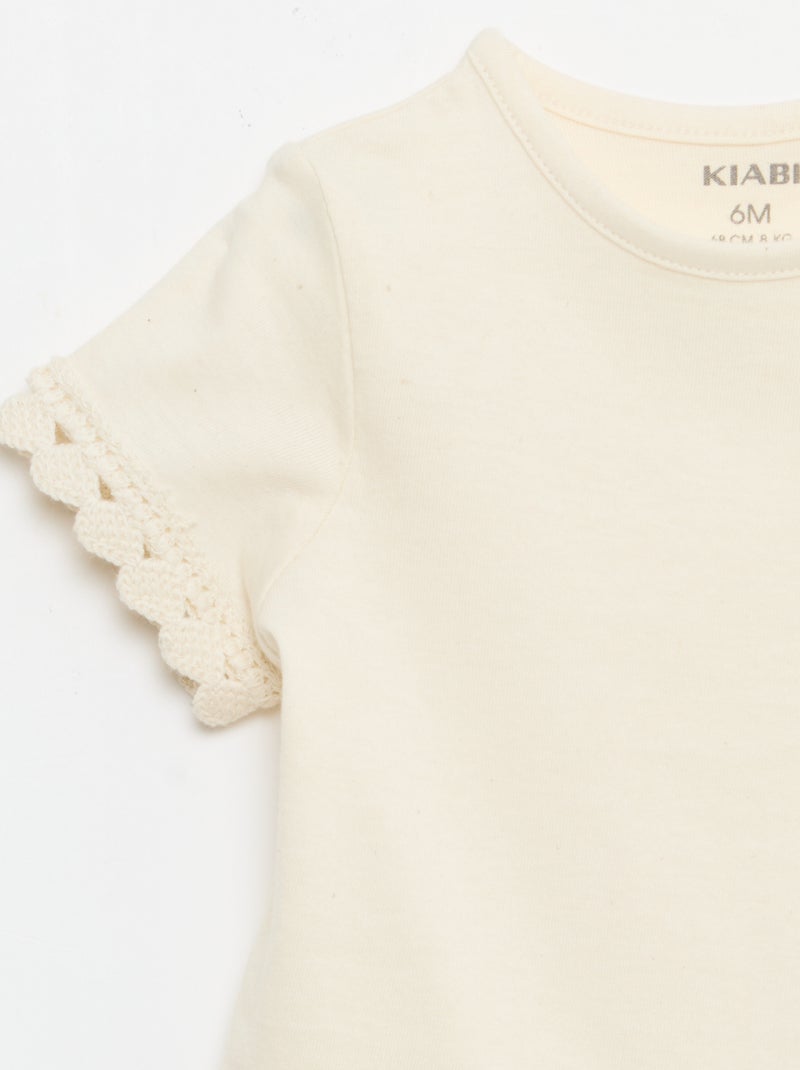 T-shirt met korte mouwen en haakwerkdetails Wit - Kiabi