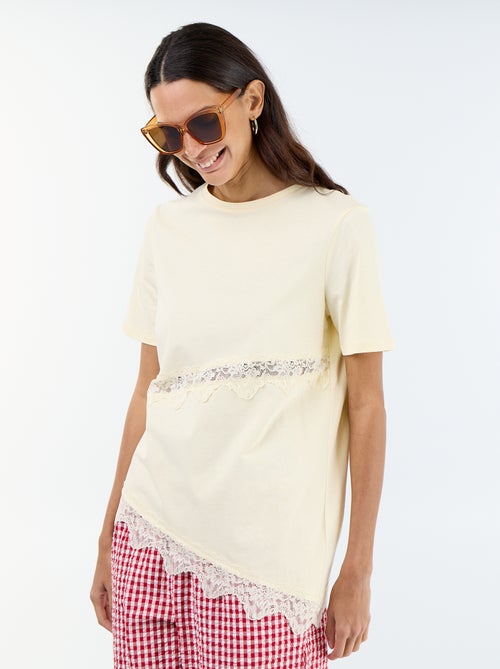 T-shirt met korte mouwen en kant - Kiabi