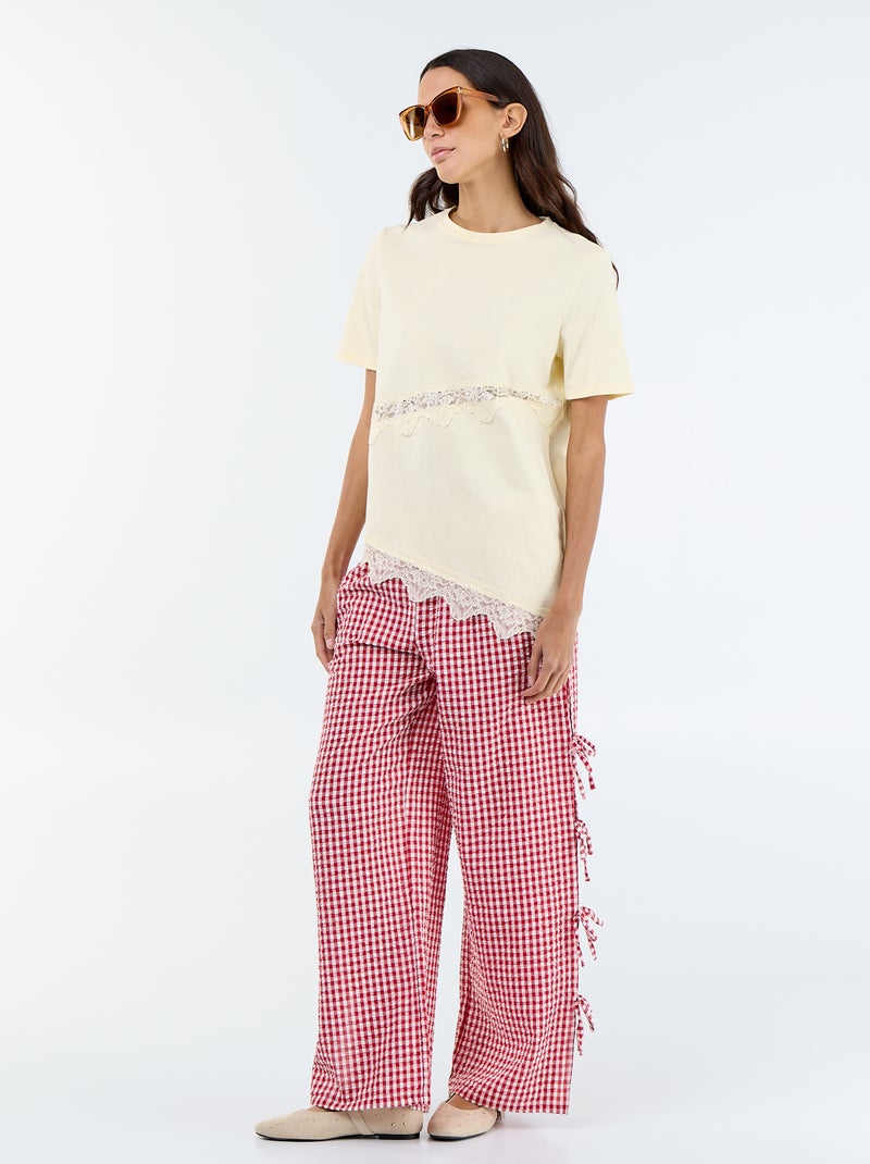 T-shirt met korte mouwen en kant Biege - Kiabi