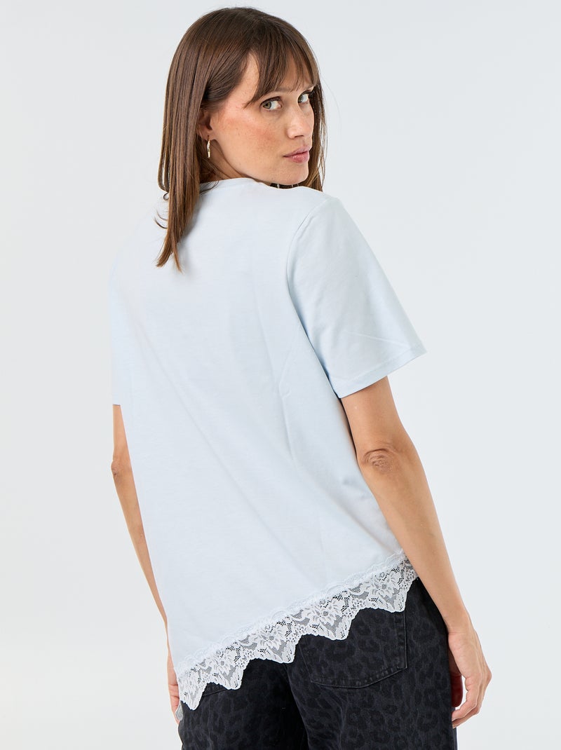 T-shirt met korte mouwen en kant Blauw - Kiabi