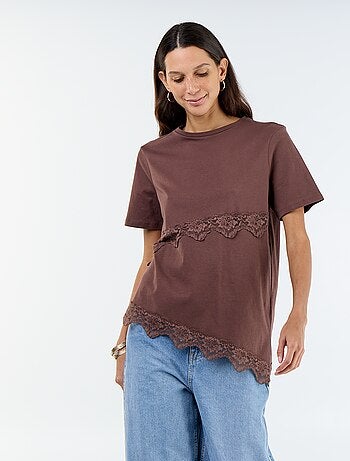 T-shirt met korte mouwen en kant