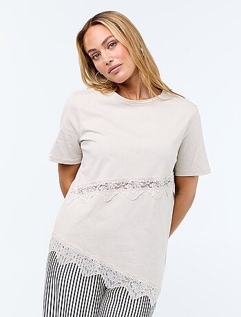 T-shirt met korte mouwen en kant