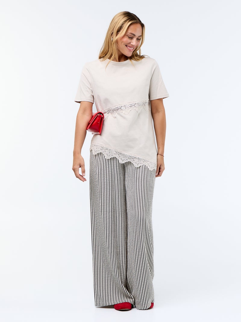 T-shirt met korte mouwen en kant Grijs - Kiabi