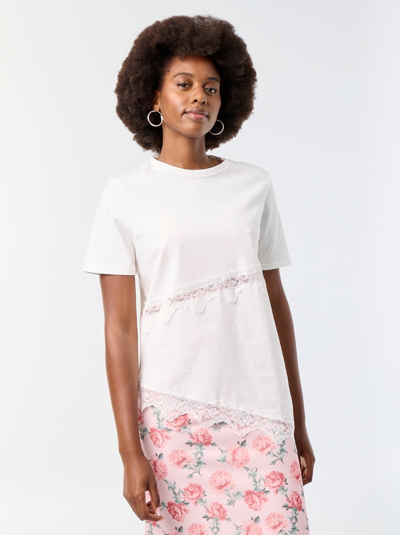 T-shirt met korte mouwen en kant Wit - Kiabi