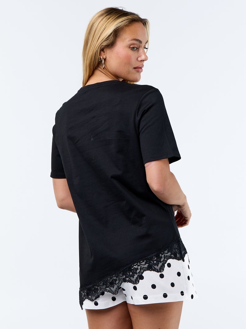 T-shirt met korte mouwen en kant Zwart - Kiabi
