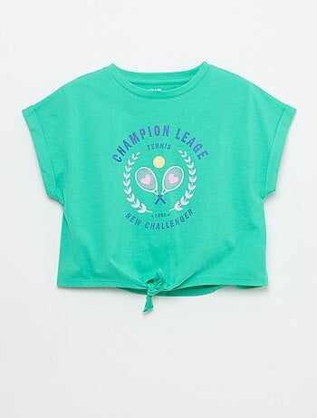 T-shirt met korte mouwen en knoopdetail aan de onderkant