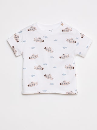T-shirt met korte mouwen en motieven met blote schouder