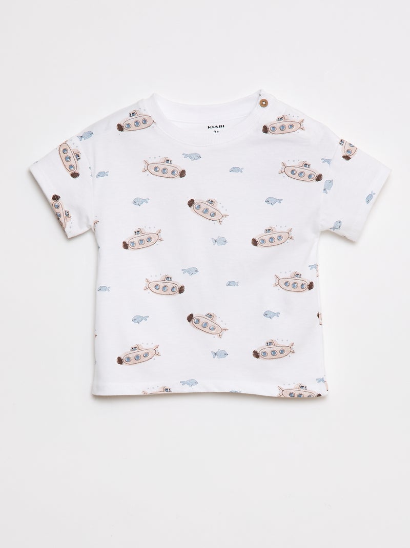 T-shirt met korte mouwen en motieven met blote schouder WIT - Kiabi