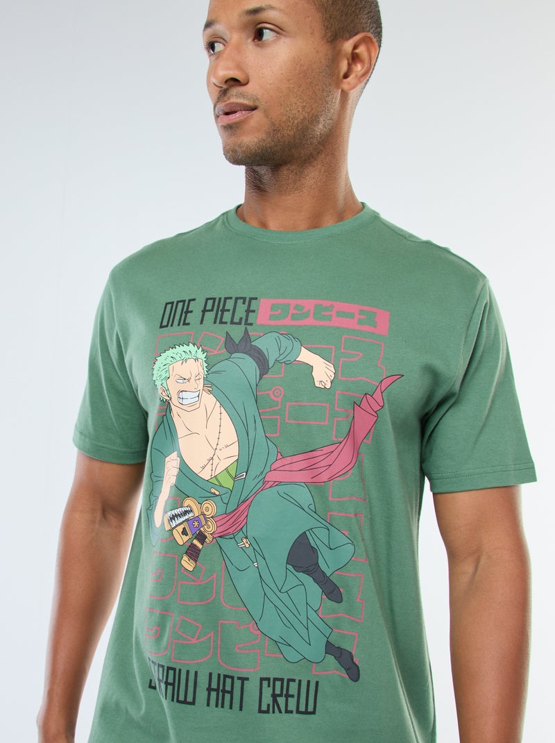 T-shirt met korte mouwen en 'One Piece'-print Groen - Kiabi
