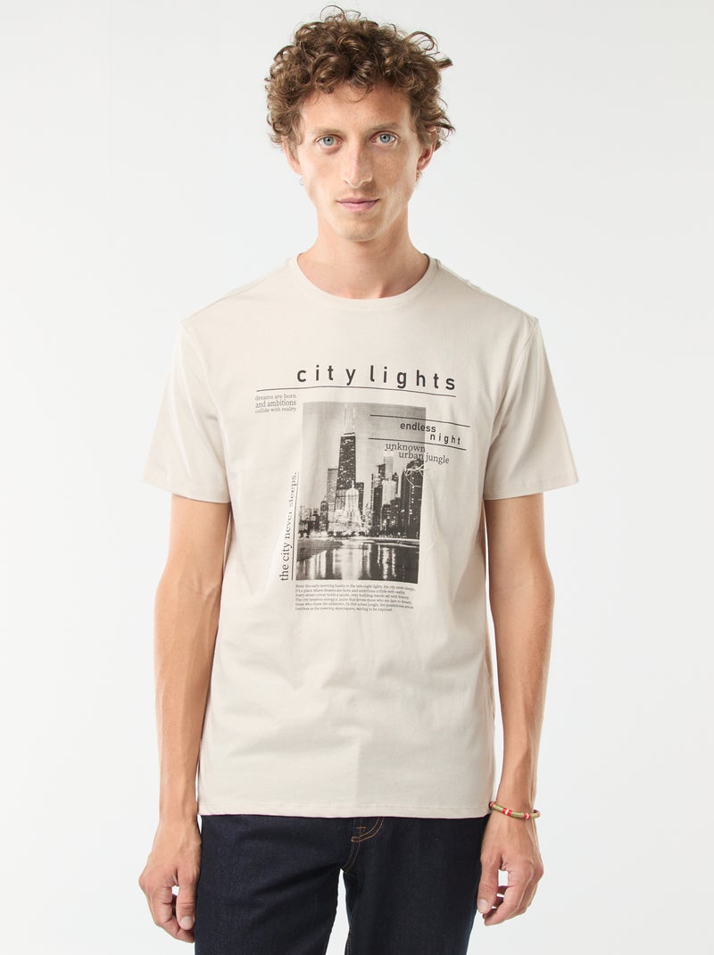 T-shirt met korte mouwen en print Biege - Kiabi
