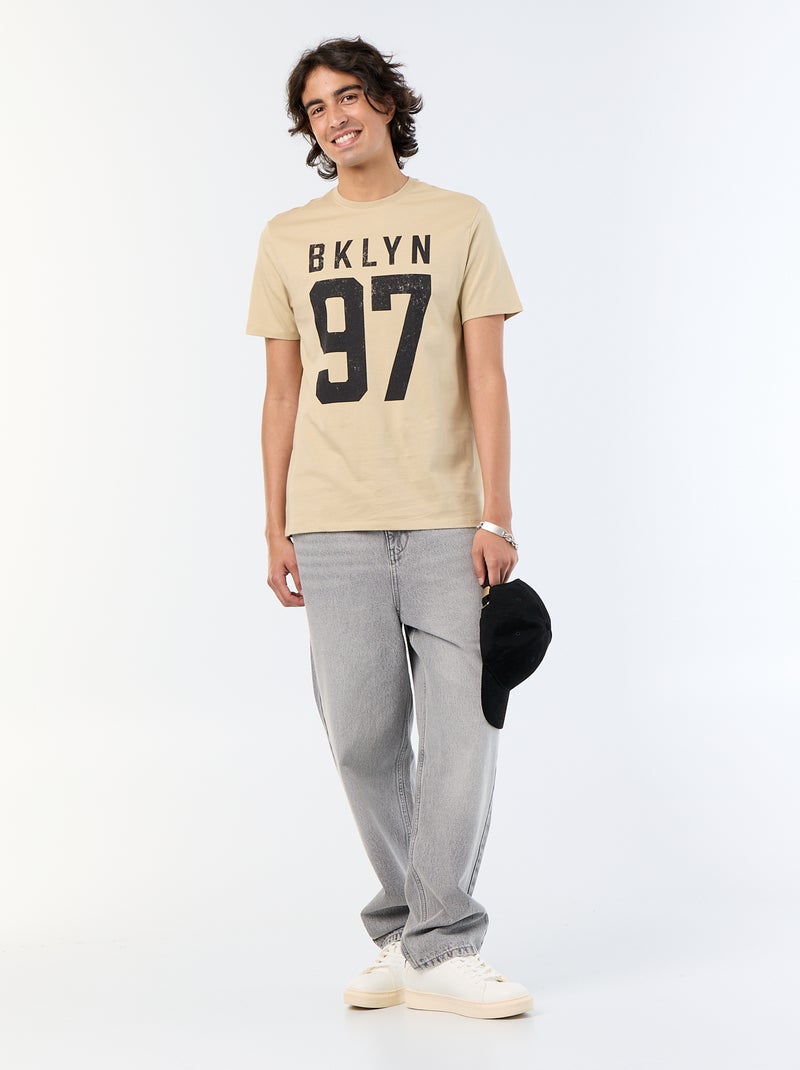T-shirt met korte mouwen en print Biege - Kiabi