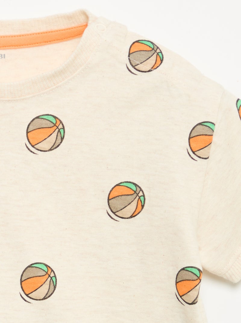 T-shirt met korte mouwen en print Biege - Kiabi