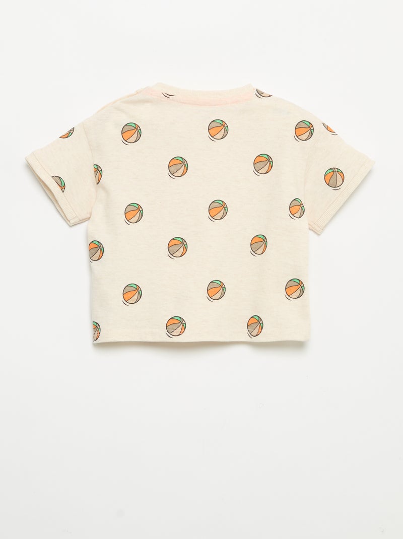 T-shirt met korte mouwen en print Biege - Kiabi