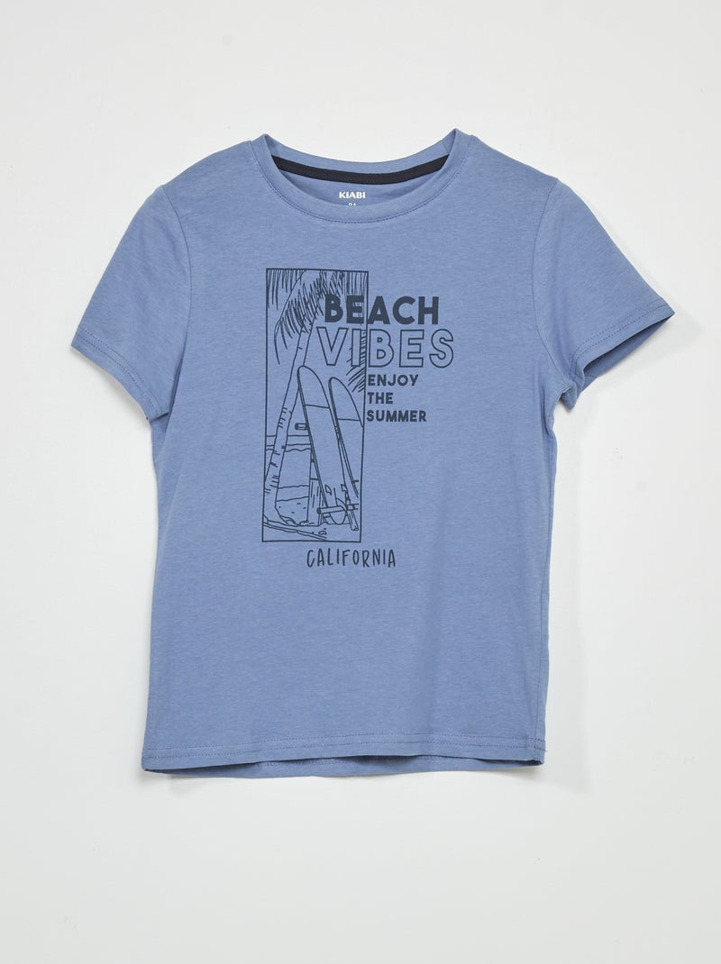 T-shirt met korte mouwen en print BLAUW - Kiabi