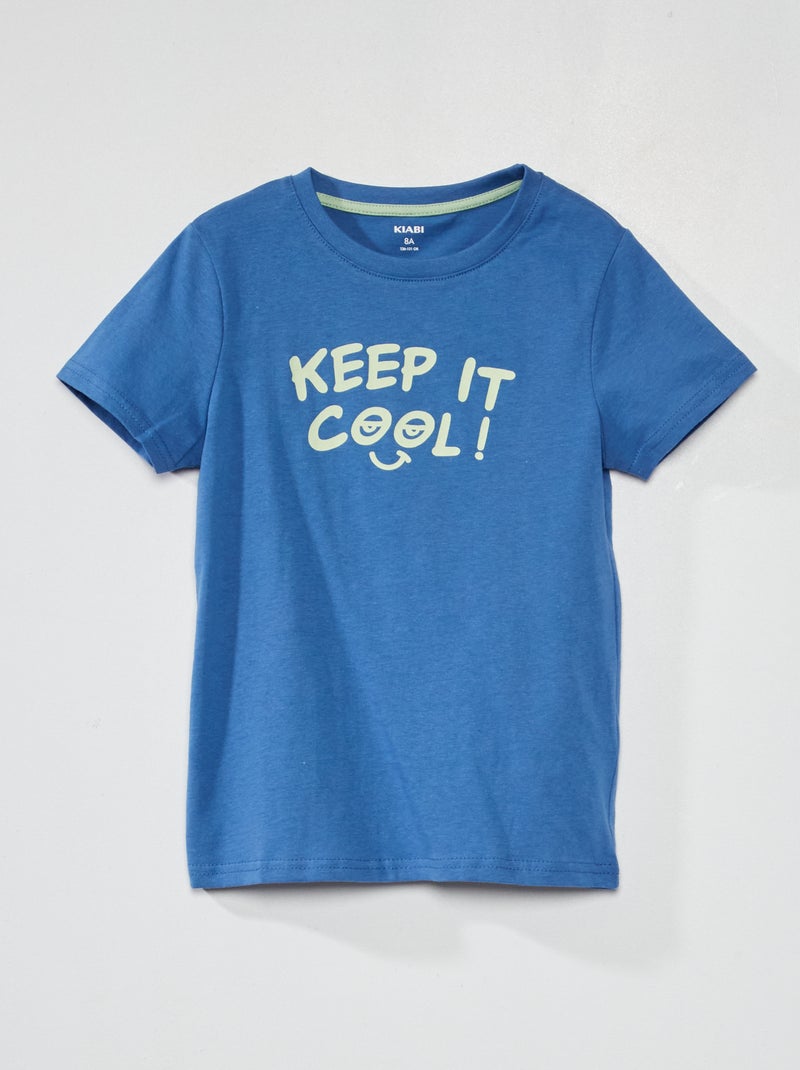T-shirt met korte mouwen en print BLAUW - Kiabi