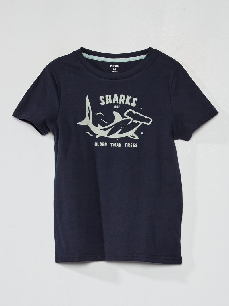 T-shirt met korte mouwen en print BLAUW - Kiabi