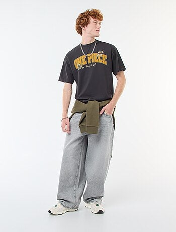 T-shirt met korte mouwen en print voor/achter 'One Piece'