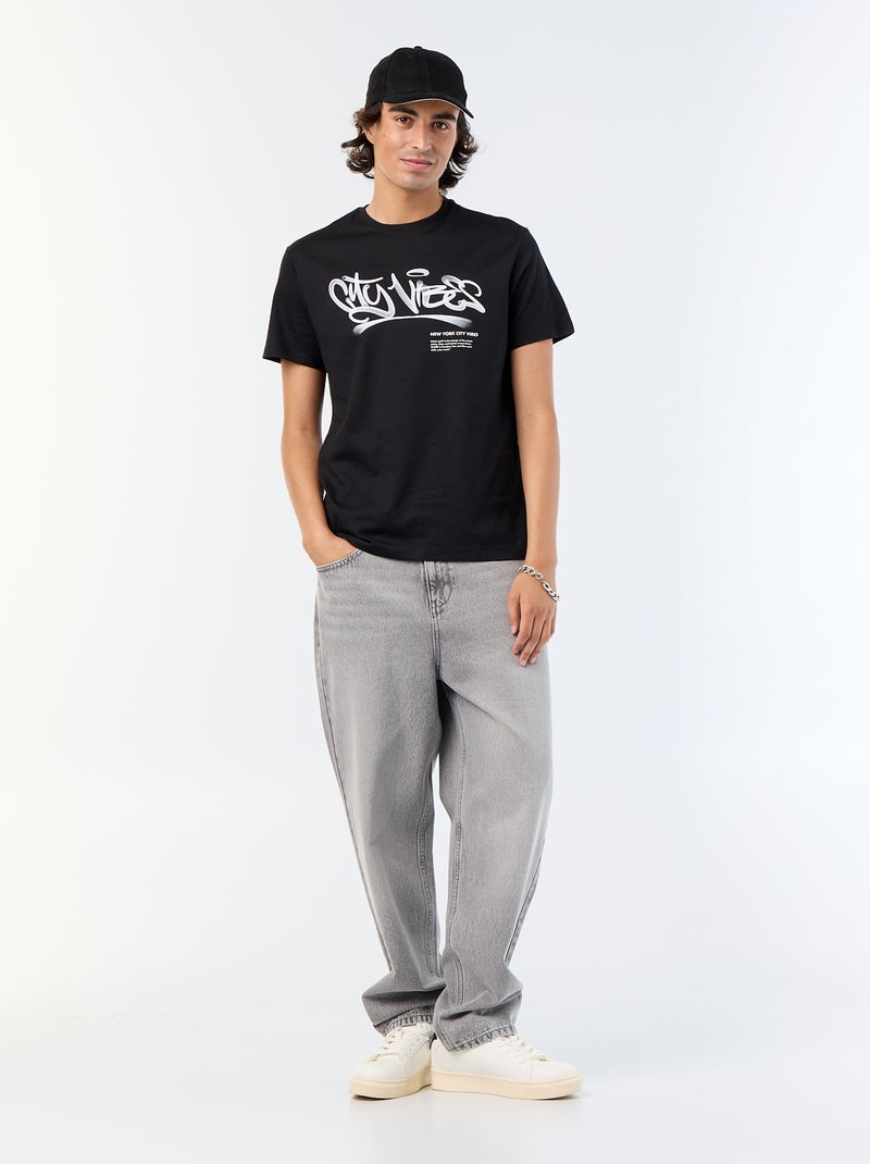 T-shirt met korte mouwen en print Zwart - Kiabi