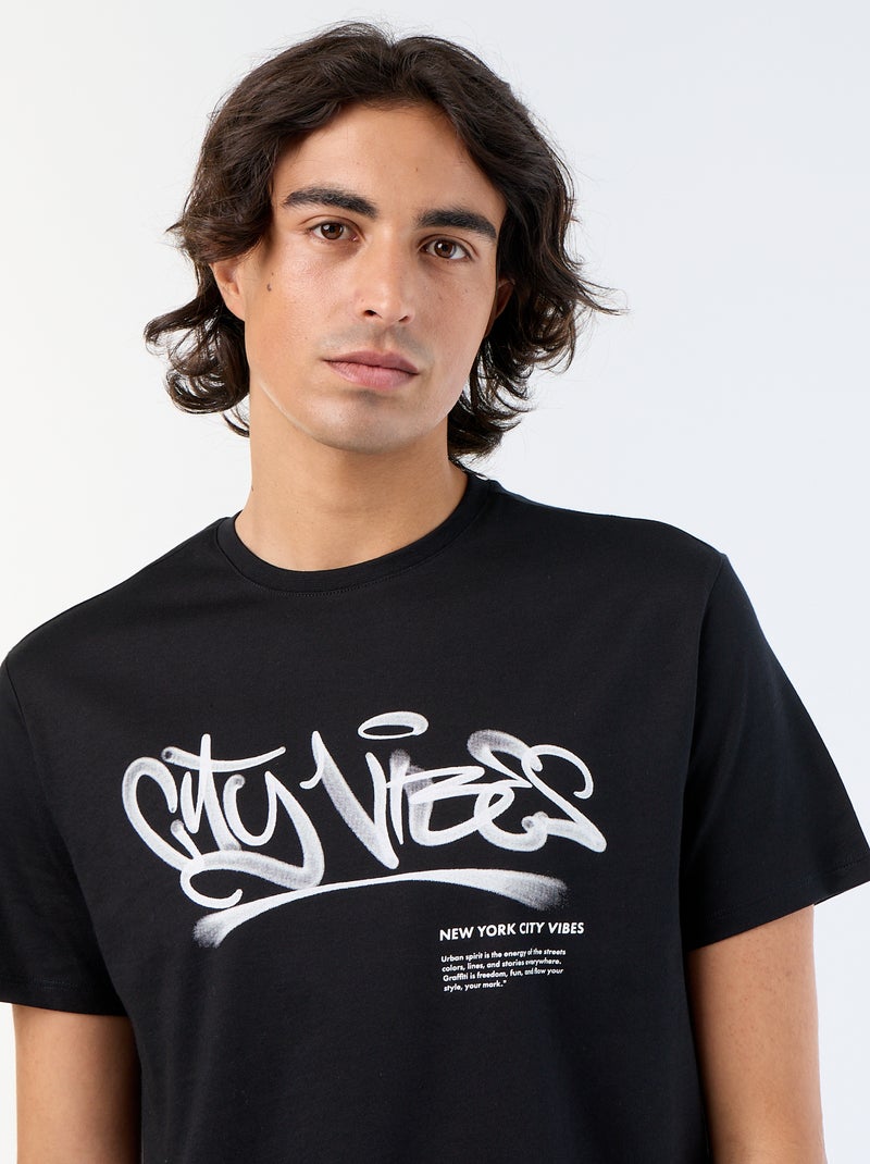 T-shirt met korte mouwen en print Zwart - Kiabi