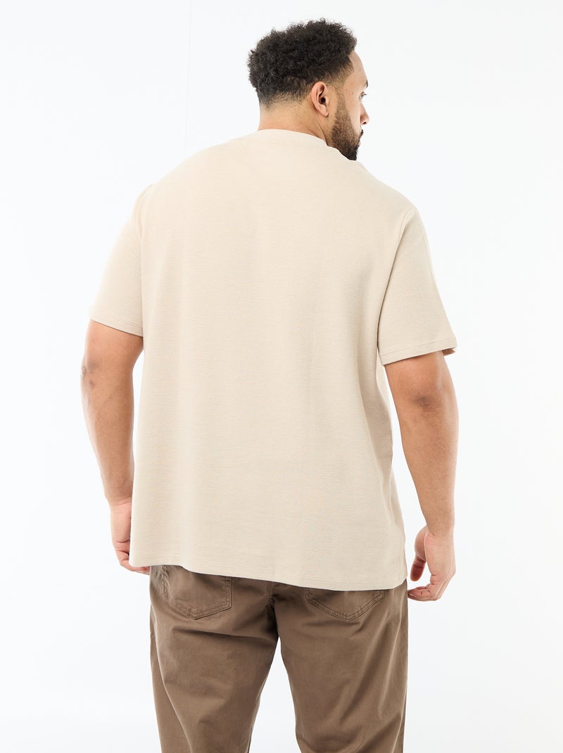 T-shirt met korte mouwen en ronde hals van jacquardkatoen Biege - Kiabi